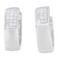 14K white gold huggie earrings with round and princess-cut diamond stones