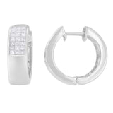 14K White Gold 1 1/8 cttw Princess and Round Cut Diamond Huggie Earrings (H-I, VS1-VS2)-1 thumbnail 2