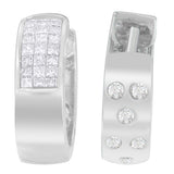 14K White Gold 1 1/8 cttw Princess and Round Cut Diamond Huggie Earrings (H-I, VS1-VS2)-2 thumbnail 3