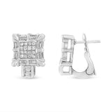 14K White Gold 1.0 Cttw Princess and Baguette-Cut Diamond Square Framed Huggie Hoop Omega Earrings (H-I Color, SI1-SI2 Clarity)-3 thumbnail 4