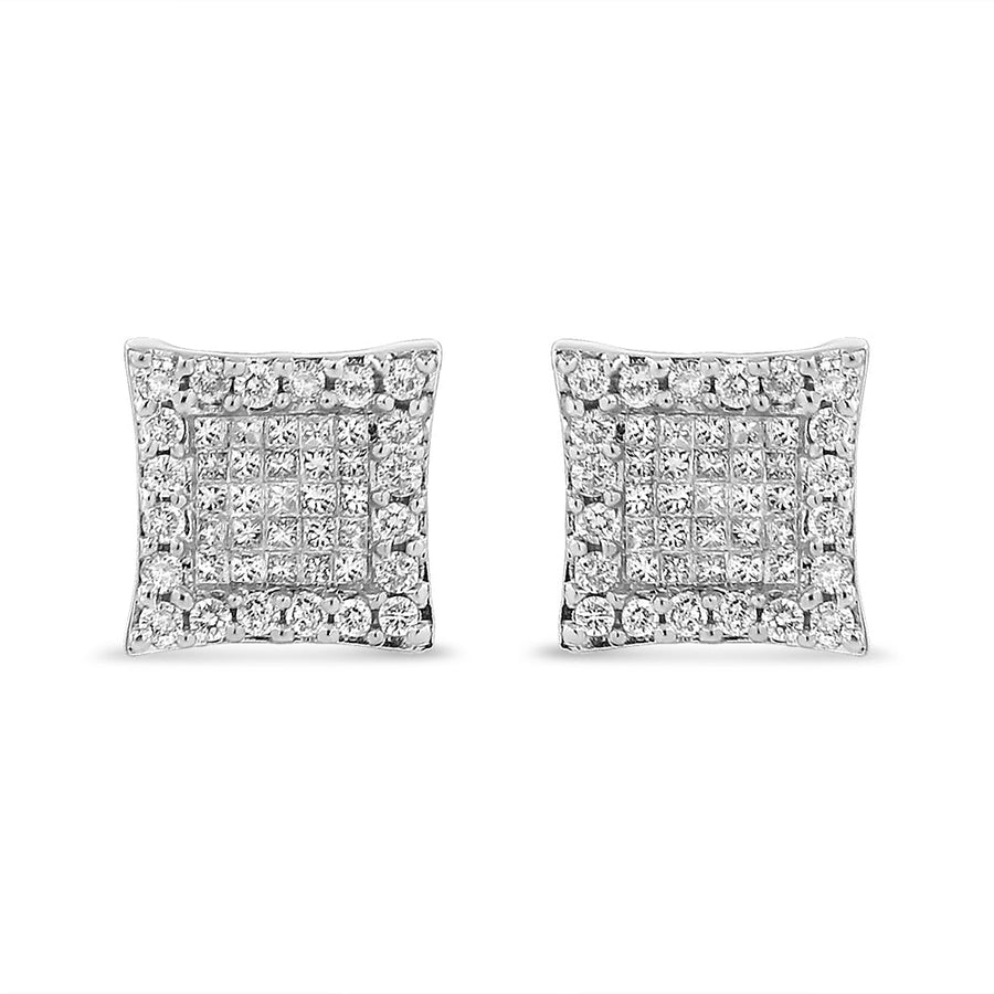 14K White Gold 1.00 Cttw Princess And Round-Cut Diamond Square Stud Earrings (G-H Color, SI1-SI2 Clarity)