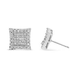 14K White Gold 1.00 Cttw Princess And Round-Cut Diamond Square Stud Earrings (G-H Color, SI1-SI2 Clarity)-3 thumbnail 4