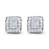 14K White Gold 1.0 Cttw Round Brilliant & Princess Cut Diamond Scallop-Edge Framed Square Halo Stud Earrings (G-H Color, SI1-SI2 Clarity)-1 thumbnail 2