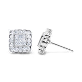 14K White Gold 1.0 Cttw Round Brilliant & Princess Cut Diamond Scallop-Edge Framed Square Halo Stud Earrings (G-H Color, SI1-SI2 Clarity)-2 thumbnail 3
