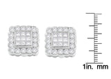 14K White Gold 1.0 Cttw Round Brilliant & Princess Cut Diamond Scallop-Edge Framed Square Halo Stud Earrings (G-H Color, SI1-SI2 Clarity)-3 thumbnail 4