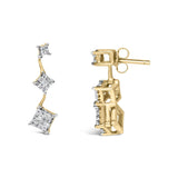 14K Yellow Gold 1 cttw Princess Cut Diamond Earrings (H-I, SI1-SI2)-3 thumbnail 4