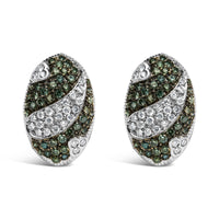 14K White Gold 2.00 Cttw White and Treated Blue Diamond Oval Shield Omega Back Earrings (H-I Color, SI1-SI2 Clarity)