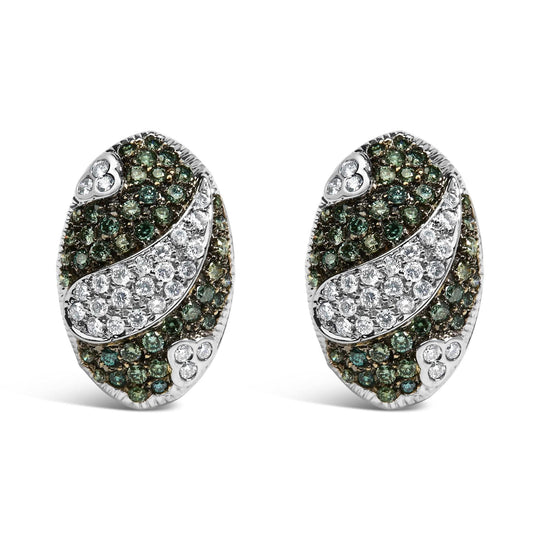 14K white gold earrings with oval white and blue diamond stones