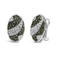 14K White Gold 2.00 Cttw White and Treated Blue Diamond Oval Shield Omega Back Earrings (H-I Color, SI1-SI2 Clarity)