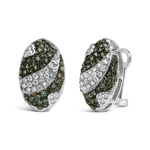 14K White Gold 2.00 Cttw White and Treated Blue Diamond Oval Shield Omega Back Earrings (H-I Color, SI1-SI2 Clarity)-1