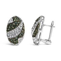 14K White Gold 2.00 Cttw White and Treated Blue Diamond Oval Shield Omega Back Earrings (H-I Color, SI1-SI2 Clarity)