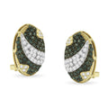 14K yellow gold stud earrings with two oval white and blue diamond stones