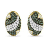 Black and White Rhodium over 14K Yellow Gold 2-1/10 Cttw White and Blue Diamond Oval Omega Back Stud Earrings (H-I and Blue Color, SI1-SI2 Clarity)-1 thumbnail 2