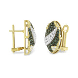 Black and White Rhodium over 14K Yellow Gold 2-1/10 Cttw White and Blue Diamond Oval Omega Back Stud Earrings (H-I and Blue Color, SI1-SI2 Clarity)-3 thumbnail 4