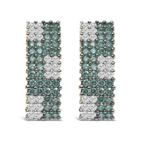 14K Yellow Gold 2.00 Cttw White and Treated Blue Diamond Four-Row Pavé Omegaback Earrings (H-I Color, SI1-SI2 Clarity)
