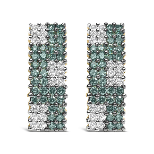 14K yellow gold earrings with white and treated blue diamond stones