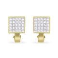 14K yellow gold earrings with princess cut diamond stones in invisible setting