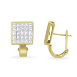 14K Yellow Gold 3-1/5 Cttw Princess Cut Diamond ¾ Square Invisible Set Grid Huggy Style Omega Back Stud Earrings (G-H Color, VS1-VS2 Clarity)-1 thumbnail 2