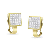 14K Yellow Gold 3-1/5 Cttw Princess Cut Diamond ¾ Square Invisible Set Grid Huggy Style Omega Back Stud Earrings (G-H Color, VS1-VS2 Clarity)-3 thumbnail 4