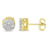 10K Yellow Gold over .925 Sterling Silver 1/7 Cttw Rose-Cut Miracle-Set Diamond Floral Cluster Button Stud Earrings (I-J Color, I3 Clarity)-1 thumbnail 2
