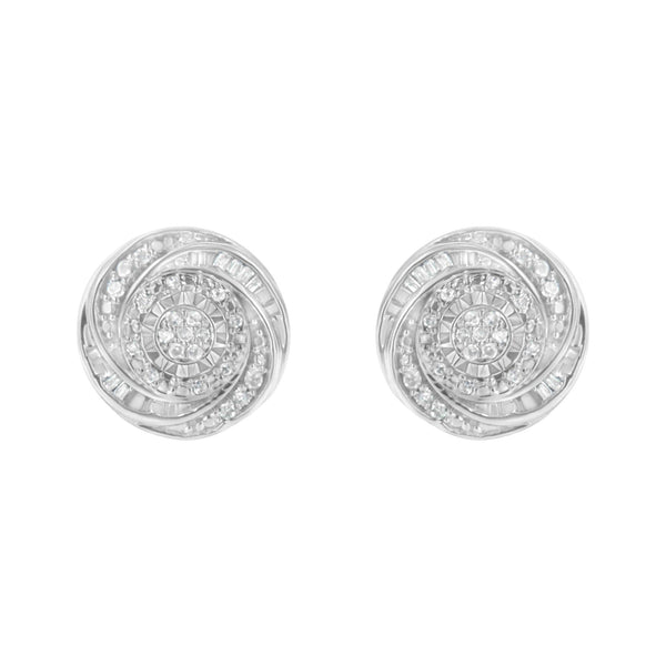 .925 Sterling Silver 1/4 Cttw Baguette and Round Diamond Swirl Love Knot Stud Earrings (I-J Color, I3 Clarity)