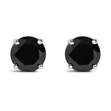 .925 Sterling Silver Black Diamond Solitaire Stud Earrings-0 thumbnail 1