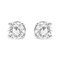 14K white gold stud earrings with 2 round diamond stones in four-prong settings