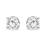 14K white gold stud earrings with 2 round diamond stones in four-prong settings thumbnail 1