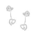 925 sterling silver earrings with heart-shaped diamond swirl clusters, front and back