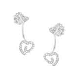 925 sterling silver earrings with heart-shaped diamond swirl clusters, front and back thumbnail 1
