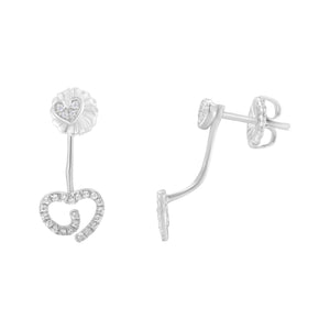 .925 Sterling Silver 1/4 Cttw Diamond Swirl Heart Front/Back Earrings (I-J Color, I2-I3 Clarity)-1