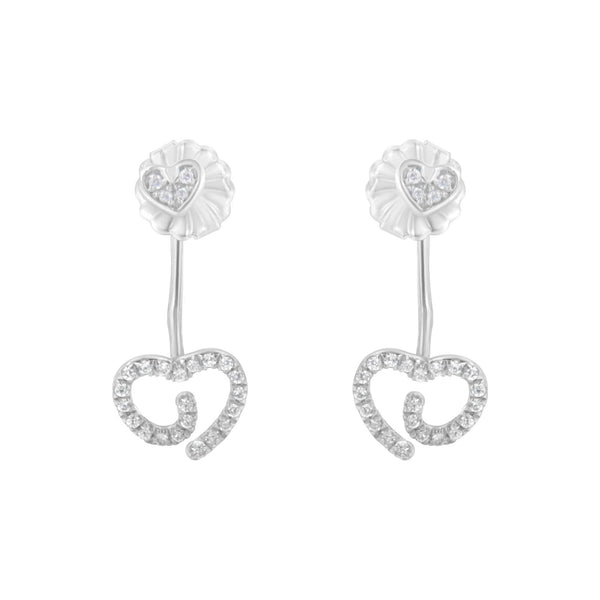 .925 Sterling Silver 1/4 Cttw Diamond Swirl Heart Front/Back Earrings (I-J Color, I2-I3 Clarity)