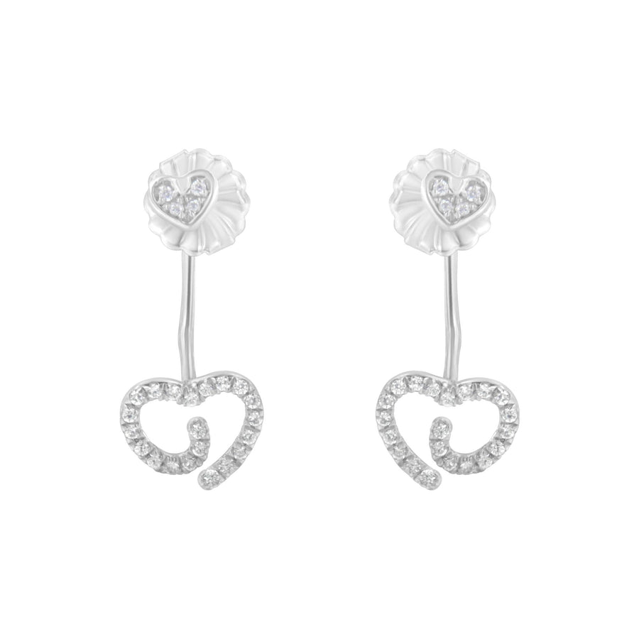 .925 Sterling Silver 1/4 Cttw Diamond Swirl Heart Front/Back Earrings (I-J Color, I2-I3 Clarity)