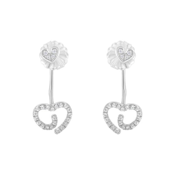 .925 Sterling Silver 1/4 Cttw Diamond Swirl Heart Front/Back Earrings (I-J Color, I2-I3 Clarity)