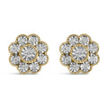 14K yellow gold stud earrings with cluster-set round diamond floral stones