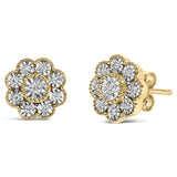 14K Yellow Gold Plated .925 Sterling Silver 1/6 Cttw Miracle-Plate Set Diamond Floral Stud Earrings (I-J Color, I2-I3 Clarity)-1 thumbnail 2