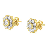14K Yellow Gold Plated .925 Sterling Silver 1/6 Cttw Miracle-Plate Set Diamond Floral Stud Earrings (I-J Color, I2-I3 Clarity)-4 thumbnail 5