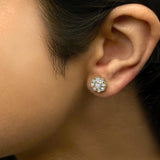 14K Yellow Gold Plated .925 Sterling Silver 1/6 Cttw Miracle-Plate Set Diamond Floral Stud Earrings (I-J Color, I2-I3 Clarity)-2 thumbnail 3