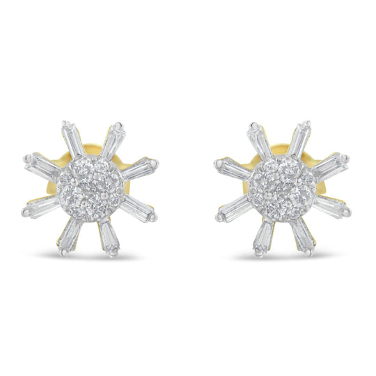 10k Yellow Gold Round and Baguette Diamond Stud Earring (0.50 cttw, H-I Color, I2-I3 Clarity)-0