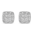 925 sterling silver stud earrings with round diamond stones in milgrain square frames