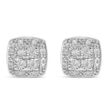 .925 Sterling Silver 1/4 cttw Round Cut Diamond Square Shape Milgrain Stud Earrings (I-J Color, I3 Clarity)-0 thumbnail 1