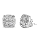.925 Sterling Silver 1/4 cttw Round Cut Diamond Square Shape Milgrain Stud Earrings (I-J Color, I3 Clarity)-1 thumbnail 2