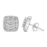 .925 Sterling Silver 1/4 cttw Round Cut Diamond Square Shape Milgrain Stud Earrings (I-J Color, I3 Clarity)-3 thumbnail 4