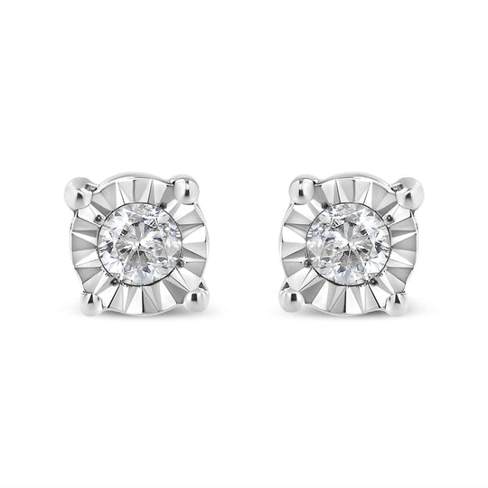 .925 Sterling Silver 1/10 Cttw Round Brilliant-Cut Diamond Miracle-Set Stud Earrings-0