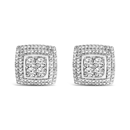 925 sterling silver ring with square milgrain diamond accent stones