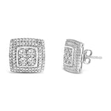 .925 Sterling Silver Diamond Accented Square Shaped Milgrain Stud Earrings (I-J Clarity, I3 Color)-2 thumbnail 3