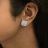 .925 Sterling Silver Diamond Accented Square Shaped Milgrain Stud Earrings (I-J Clarity, I3 Color)-4 thumbnail 5