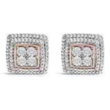 .925 Sterling Silver Diamond Accented Square Shaped Milgrain Stud Earrings (I-J Clarity, I3 Color)-1 thumbnail 2