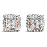 .925 Sterling Silver Diamond Accented Square Shaped Milgrain Stud Earrings (I-J Clarity, I3 Color)