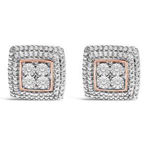 .925 Sterling Silver Diamond Accented Square Shaped Milgrain Stud Earrings (I-J Clarity, I3 Color)-1